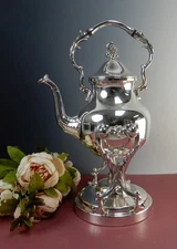 Vintage  Birmingham Silver Plated on Copper Teapot on Tilting Stand w Burner