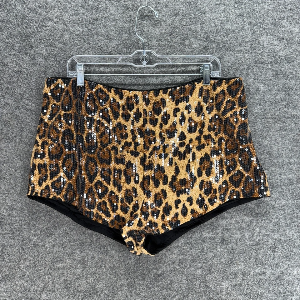 Unbranded Shorts Women 3XL Brown Animal Print High Rise Sequin Hot Pants Pull On - Image 2 of 4
