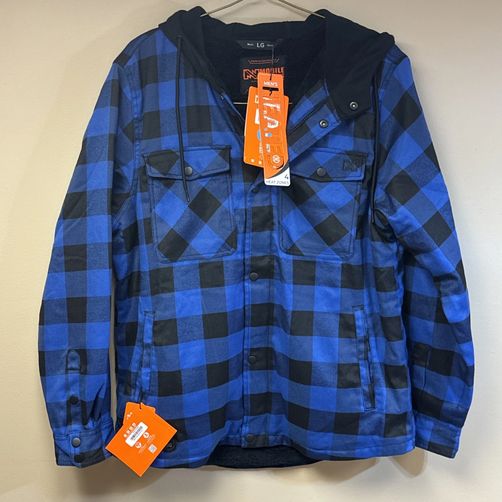 Mobile Warming Mens Flannel 7.4V Heated Hoodie Jacket Black Blue NWT Plaid
Opens in a new window or 