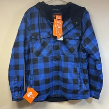 Mobile Warming Mens Flannel 7.4V Heated Hoodie Jacket Black Blue NWT Plaid