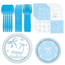 60Pcs Bow Party Supplies, Blue Bow Theme Party Decorations Include Blue Party...