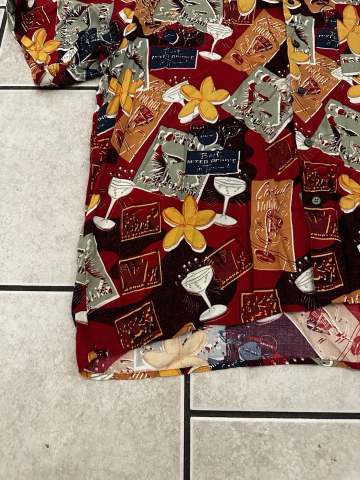 John Henry Viva Tropical Hawaiian button-down shirt XL with cocktail And Floral - Image 3 of 4
