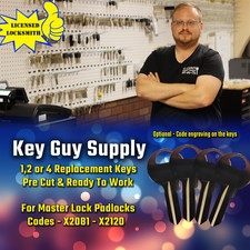 X2081-X2120 KEY. Keys for Master padlock #1 cut to your code Licensed Locksmith.