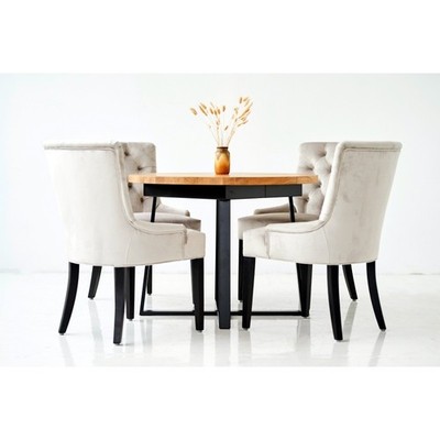 Design Esszimmer Tisch + 6 Chesterfield Lehnstühle Sitz Gruppe Stühle Holz Stuhl