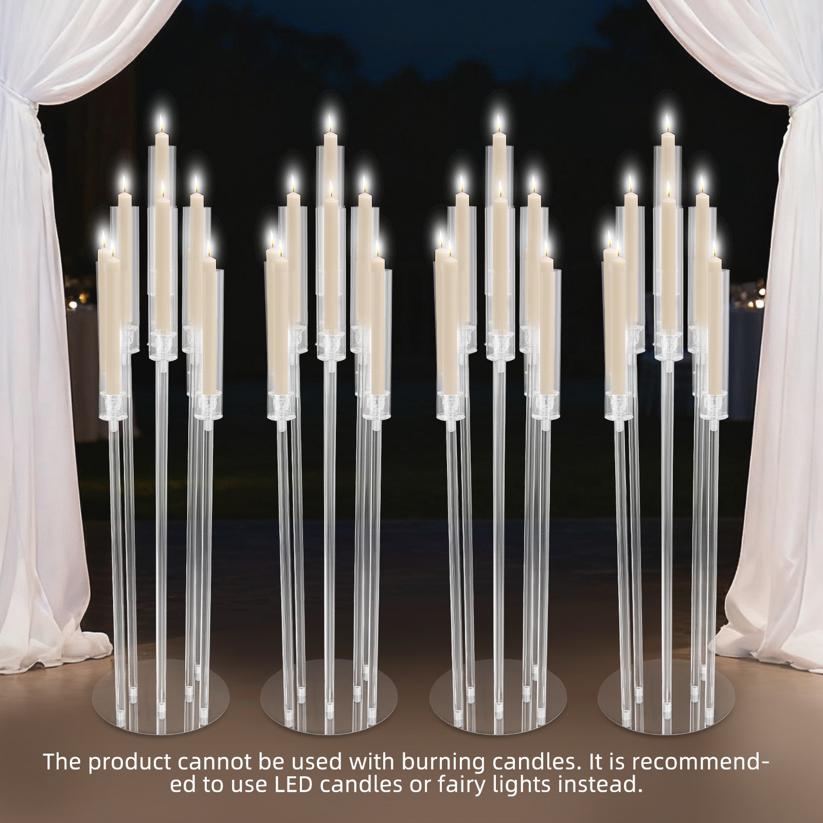 4pcs Acrylic Candelabra Centerpieces 5-Arm Clear Candle Holder For LED Candle