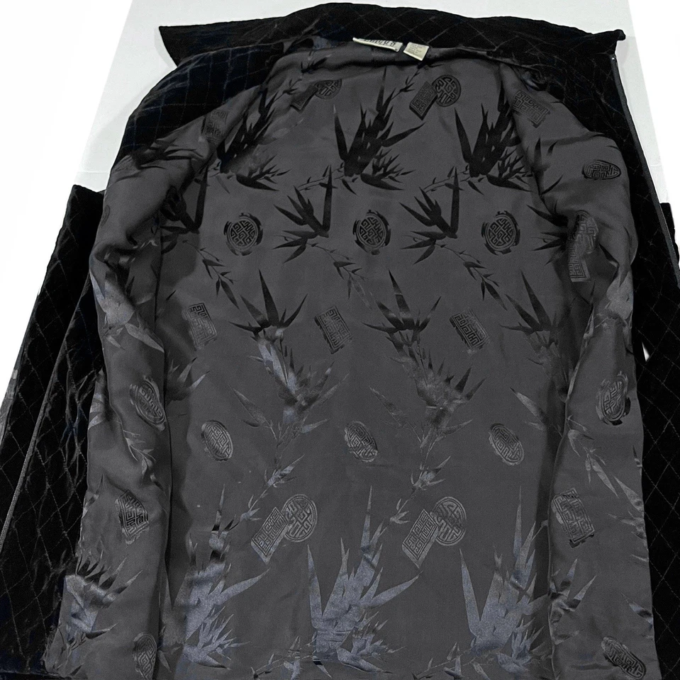 Y2K 90s Chicos Black Velvet Diamond Quilted Vest Silk Asian Motif Witchy Luxe XL - Image 3 of 4