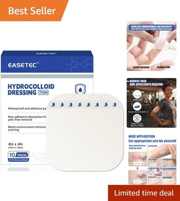 Waterproof 4x4 Hydrocolloid Dressings - 10 Sterile Self-Adhesive Bandages