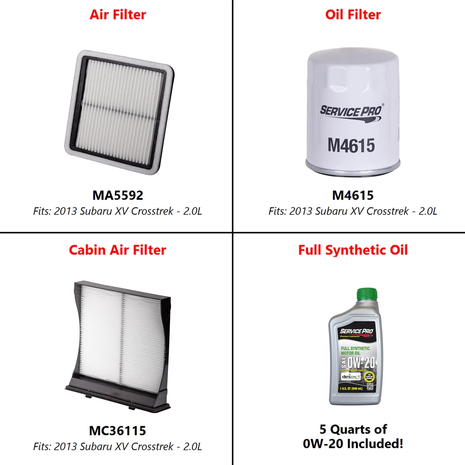 2013 Subaru XV Crosstrek 2.0L Complete Oil, Air & Cabin Filter Kit (0W-20) - Image 2 of 4