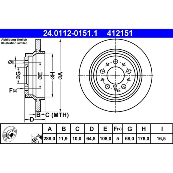Bremsscheibe ATE 24.0112-0151.1 (2 Stk.) FüR Volvo S80 I Xc70 Cross Country-image
