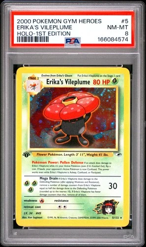 2000 POKEMON GYM HEROES HOLO-1ST EDITION #5 ERIKA'S VILEPLUME PSA 8