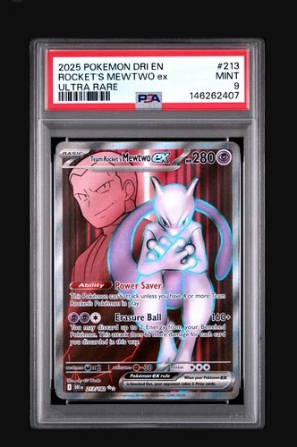 2025 POKEMON DRI EN-DESTINED RIVALS ULTRA RARE 213 ROCKET'S MEWTWO EX PSA 9