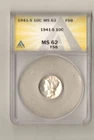 Estate Vintage  a Gem Anacs Slabbed 1941-S MS 62 FSB Silver Mercury dime Coin!