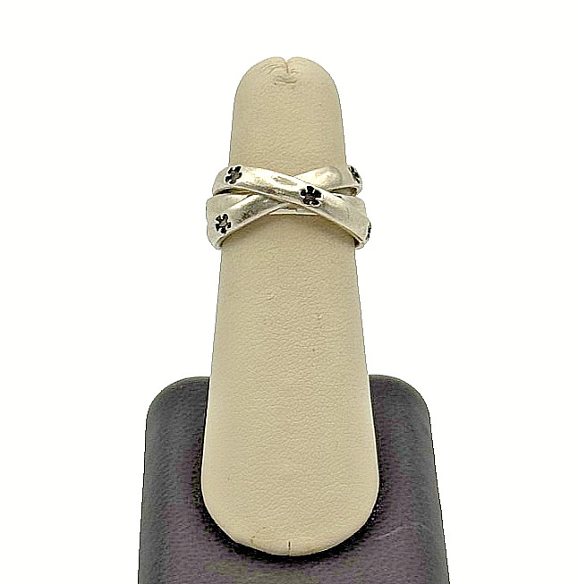 925 Sterling Silver Flower Etched Stacked Ring - Size 6