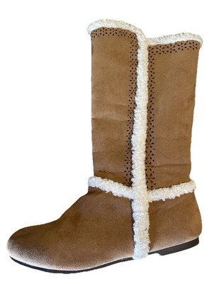 Girls boots by Self Esteem: tan faux suede w/faux fur trim, brown zip up size 4