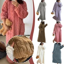 Winter Flannel Nightgown Women Long Sleeve Warm Thick Loose Cozy Sleepwear