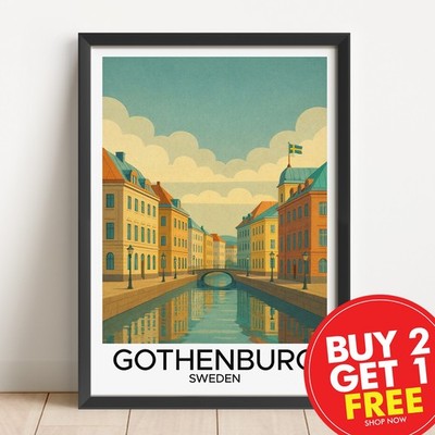 Gothenburg Sweden Travel Print, Wall Art Poster, Retro Picture, Vintage Decor,