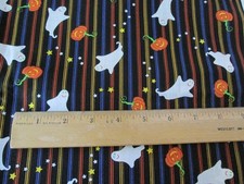 Halloween Multi Color Stripe Fabric with Ghosts, Pumpkin, Star 44"W x 1 -1/2 Yd