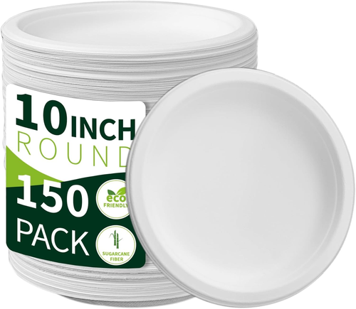 10 Zoll kompostierbare Pappteller【Weiß 150 Stück】, 100% Zuckerrohr Bagasse Groß D - Bild 9 von 12