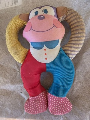 Vintage Monkey Plush Playskool 80s Touch Ems Rattle 8'' Baby Stuffed Animal 1986