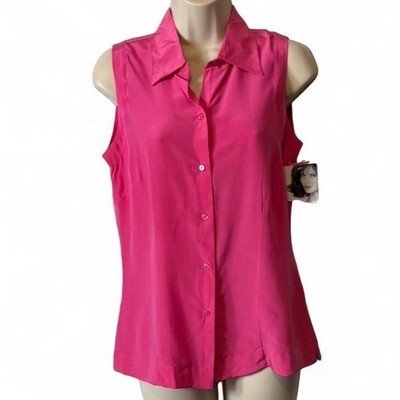 Vintage 90s Jaclyn Smith Hot Pink Silk Sleeveless Blouse, Women's Size S
