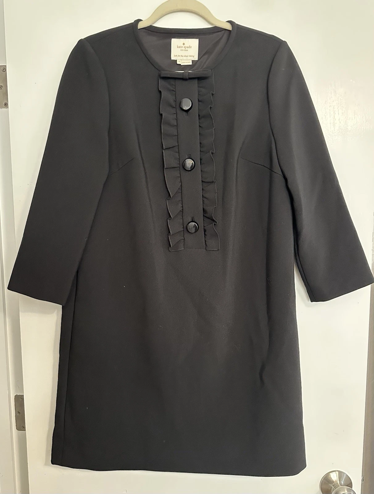 Abito Kate Spade New York nero ponte con volant taglia 10