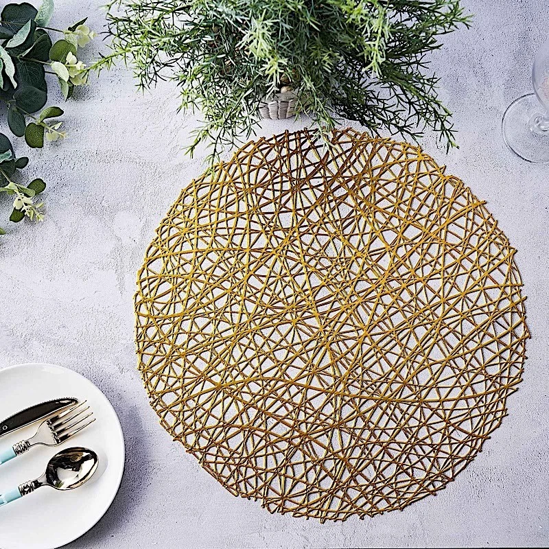 6 GOLD 15" wide Round Vinyl String Placemats Party Wedding Decorations - Image 4 of 4