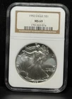 NGC MS69 1992 American Silver Eagle One Dollar Silver Coin -074