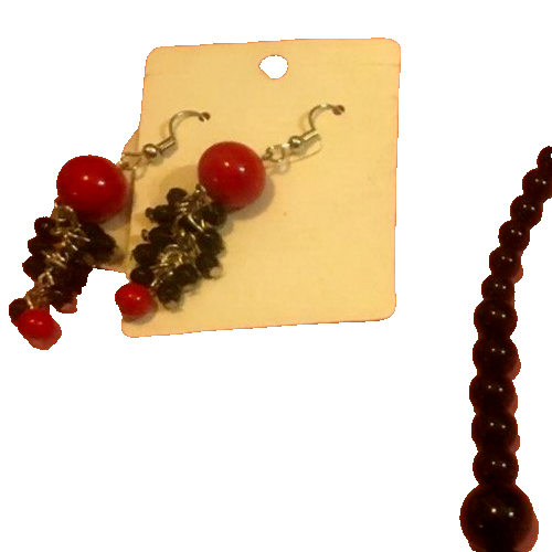 Boucles d’oreilles pendantes luxe perles rouges & noires – Bijoux femme chic - Picture 5 of 7