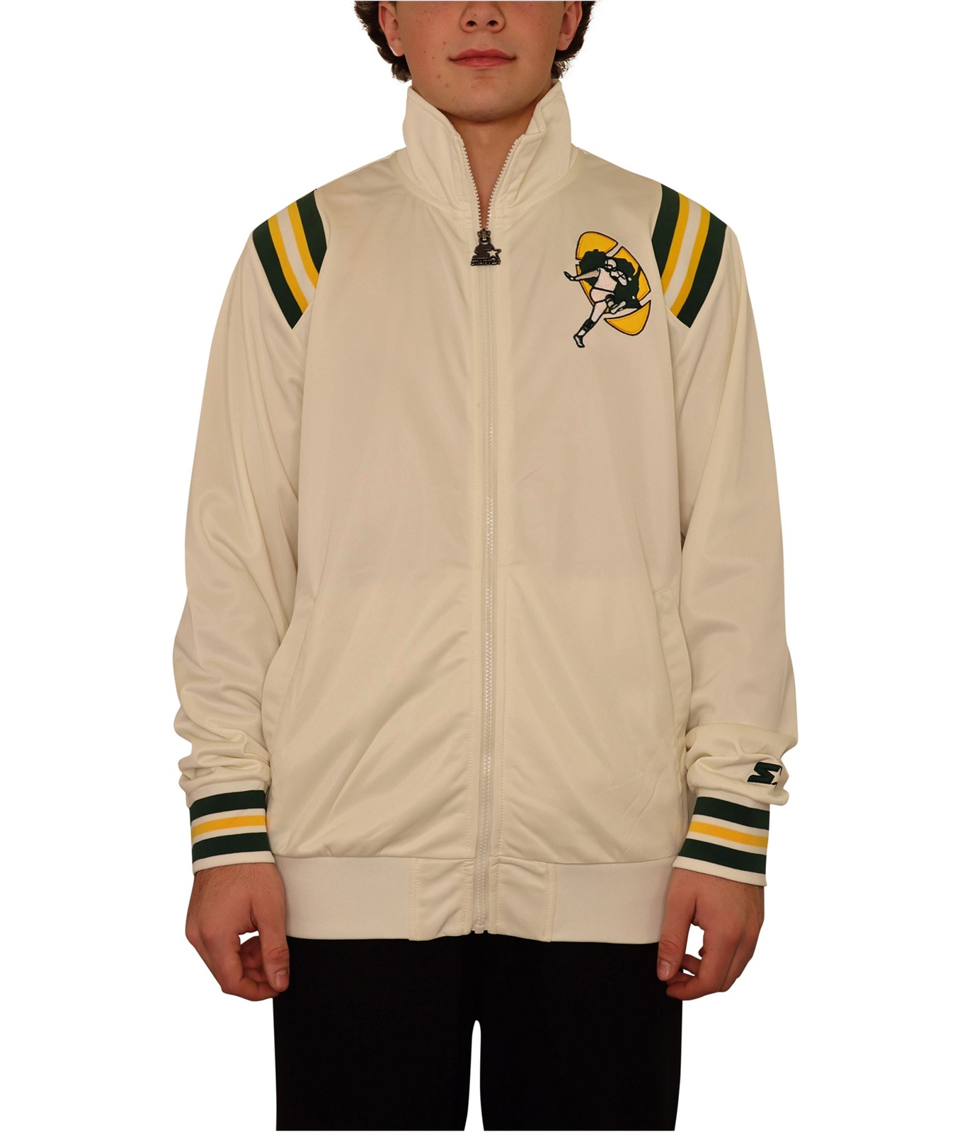 STARTER Mens Green Bay Packers Track Jacket Sweatshirt Off-White Large 10390₽