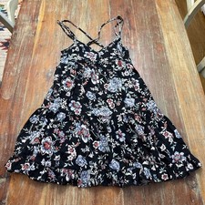 American Eagle Black Floral Strappy Tiered Mini Dress XS Whimsygoth