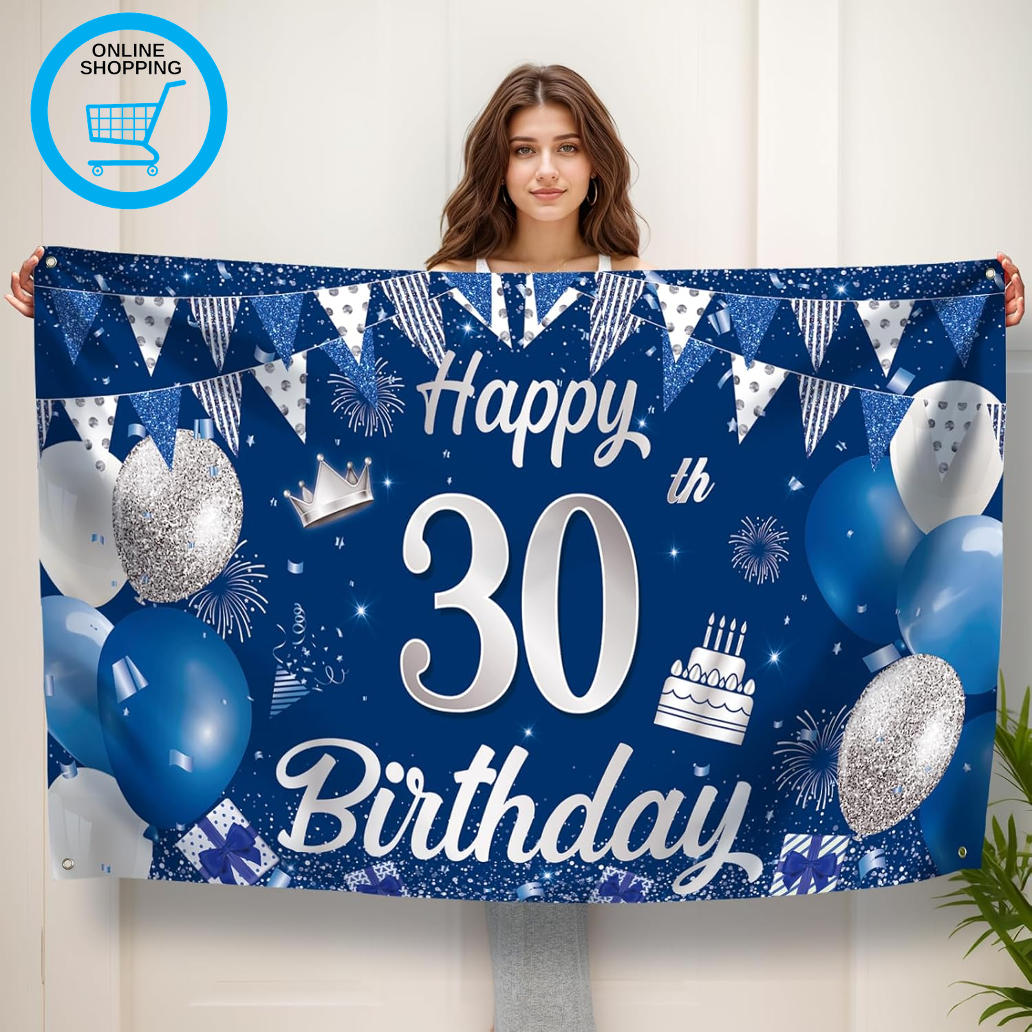 30Th Birthday Banner, Happy 30Th Birthday Banner Backdrop Decorations Handheld E