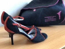 TACONEANDO ARGENTINE TANGO SUEDE BLACK RED SHOES SIZE 7 38 