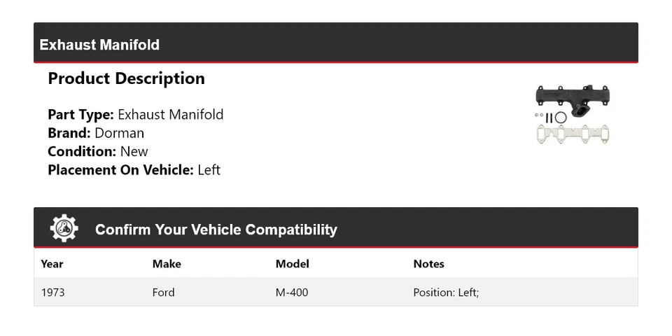 For 1973 Ford M-400 Dorman Exhaust Manifold Left - Image 2 of 4