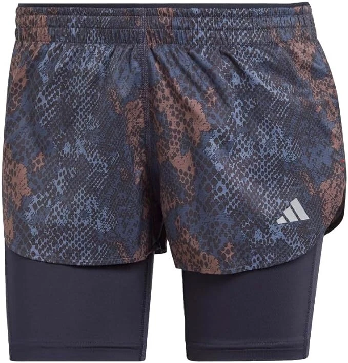 Adidas RUN FAST 2-IN-1 SHORTS Women’s M - HS8612 BLACK INK Running Division AOP