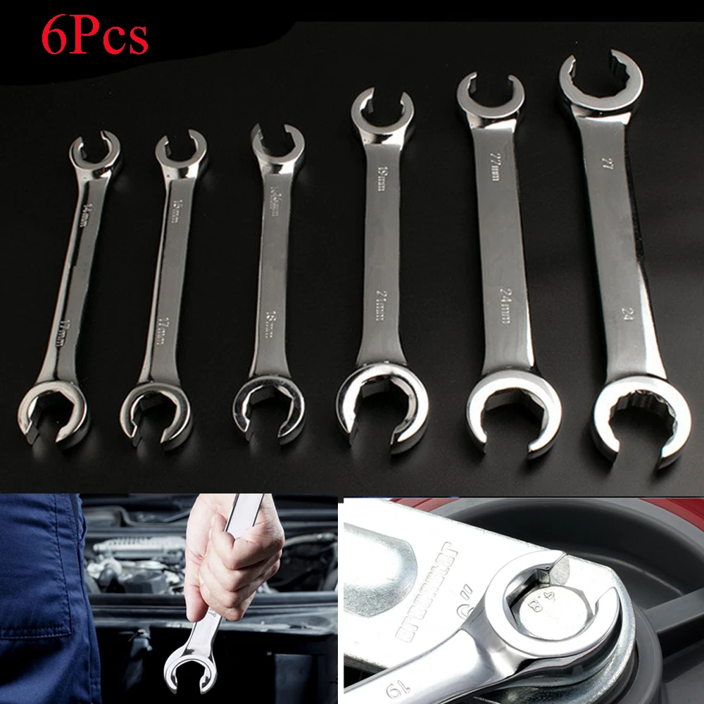 6Pcs Metric Line Pipe Flare Nut Spanner 6 Point 15 Offset Wrench