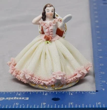 Dresden Porcelain Lace Seated Lady with Hand Mirror