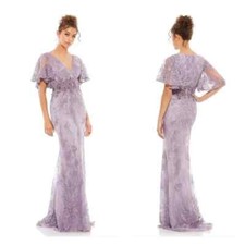 Mac Duggal Purple Vintage Lilac Flutter Sleeve Evening Gown Size 8 $798