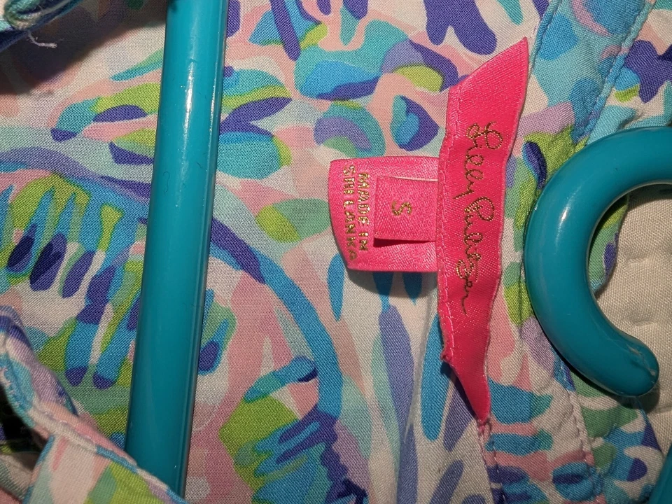 Lilly Pulitzer Azul Rosa Multi Estampado Natalie Camisa Cubrir Traje de Baño Pequeño Foto 4 de 4