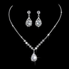 Bride Silver Necklace Earrings Set CZ Crystal Bridal Wedding Jewelry Sets Gifts