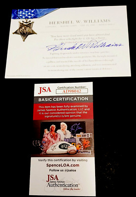 HERSHEL WILLIAMS Medal of Honor SIGNED 4x6 Card JSA COA MOH MARINES