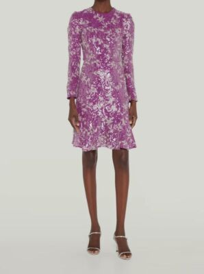 erdem purple dress $2995 Erdem Women's Purple Silk Sequin Round Neck A-Line Dress Size 6