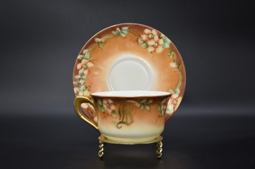 RS Prussia Orange & Poppies Monogram B Tea Cup Set Tillowitz Hand Painted Gold - Picture 2 of 11