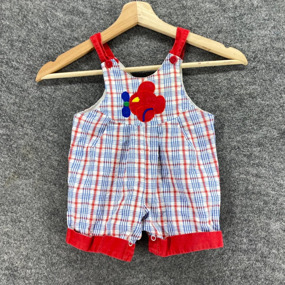 Vintage Baby's Romper One Size Blue Plaid Sleeveless Round Neck Wide Strap - Image 4 of 4