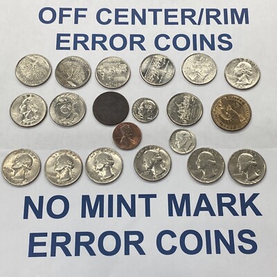 Lot Of 20 No Mint Mark And Off Center/Double Rim Mixed Error Coins Lot #15