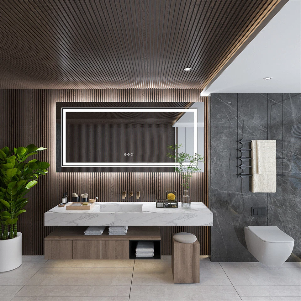 Espejo de baño con luces delanteras + retroiluminadas espejos de tocador de pared regulables antiniebla Foto 4 de 4