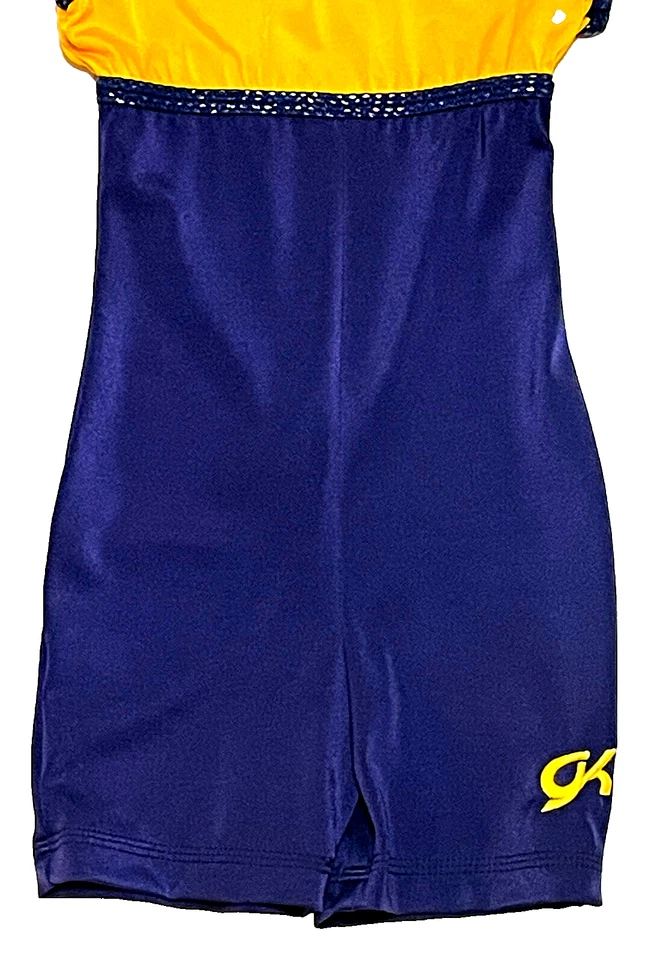 GK Elite Biketard Unitard Tanque Leotardo Amarillo Sedoso Azul Marino Brillo Nueva Niña M 6 7 Foto 2 de 4