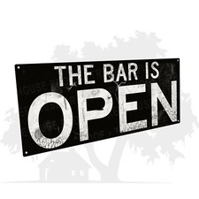 The Bar Is Open - Rustic Looking Metal Home Decor Sign - THC2240