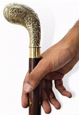 Brass Ornate Victorian Handle Wooden Walking Cane 37" For Christmas/Men/Women.