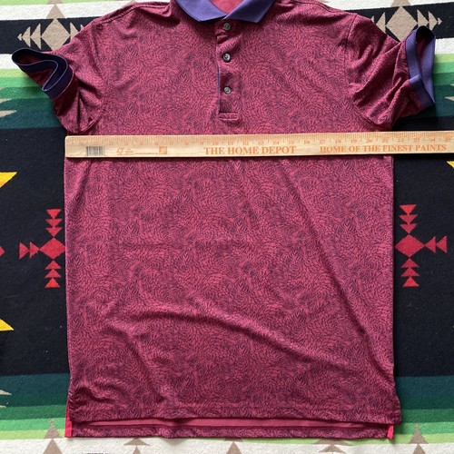 Greyson Den of Thieves Golf Stretch Polo Shirt Mens M Red Floral Fox Animal Logo - Picture 3 of 7
