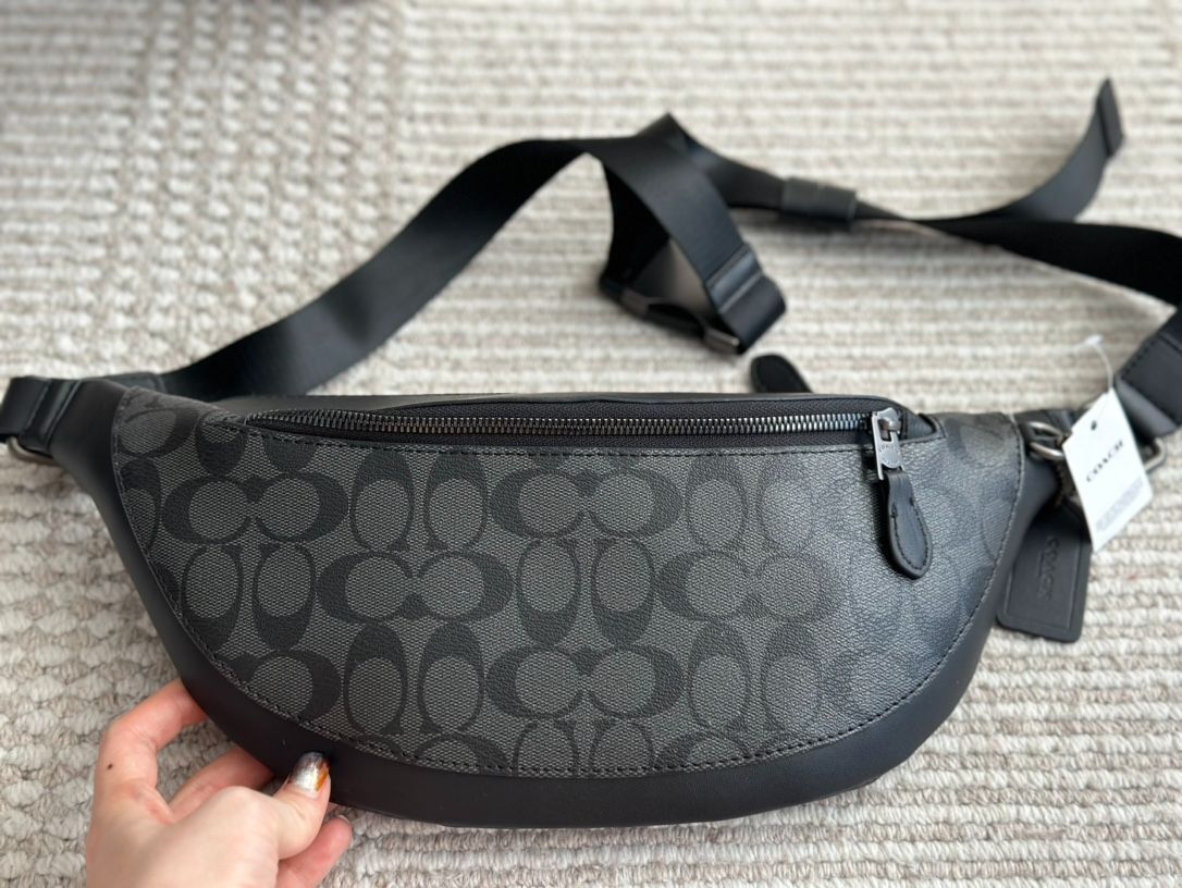 Coach Signature Warren Belt Bag in Charcoal & Black - Canvas & Leather - New